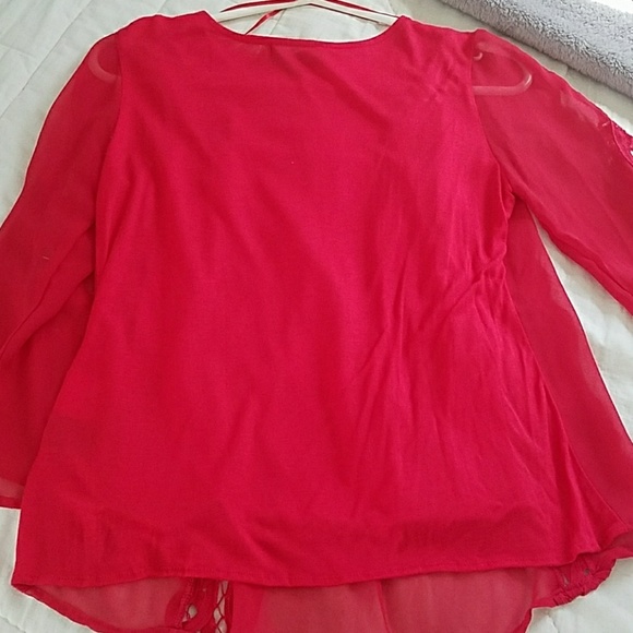 Red Bell Sleeved Lace Chiffon Blouse - Picture 8 of 8